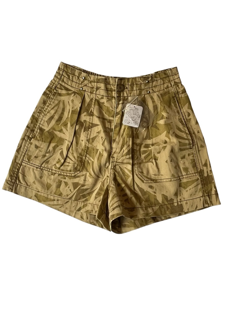 Free People NWT High Waisted shorts XS Green Tan Leaf print Tropical Coastal NEW